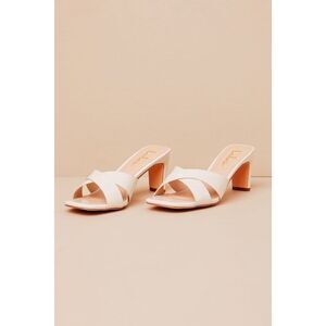 Lulus Deckerson Bone Crocodile-embossed High Heel Slide Sandals White - Size 9